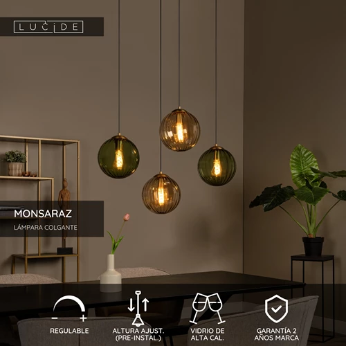 Lucide MONSARAZ - Lámpara colgante - 4xE27 - Verde - USP